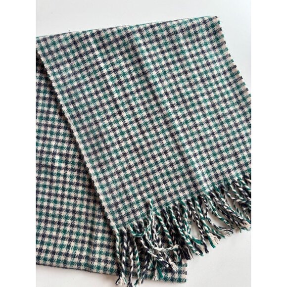 ROYAL ROSSI Black Green Houndstooth Check 100% Cashmere Fringed Rectangle Scarf - Picture 2 of 6